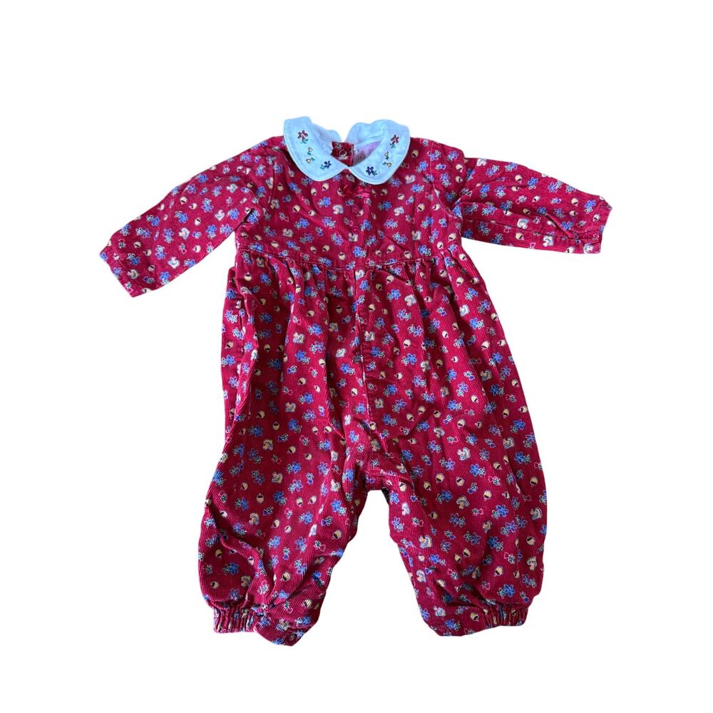 Vintage 90s Carters red corduory mushroom acorn floral print collared